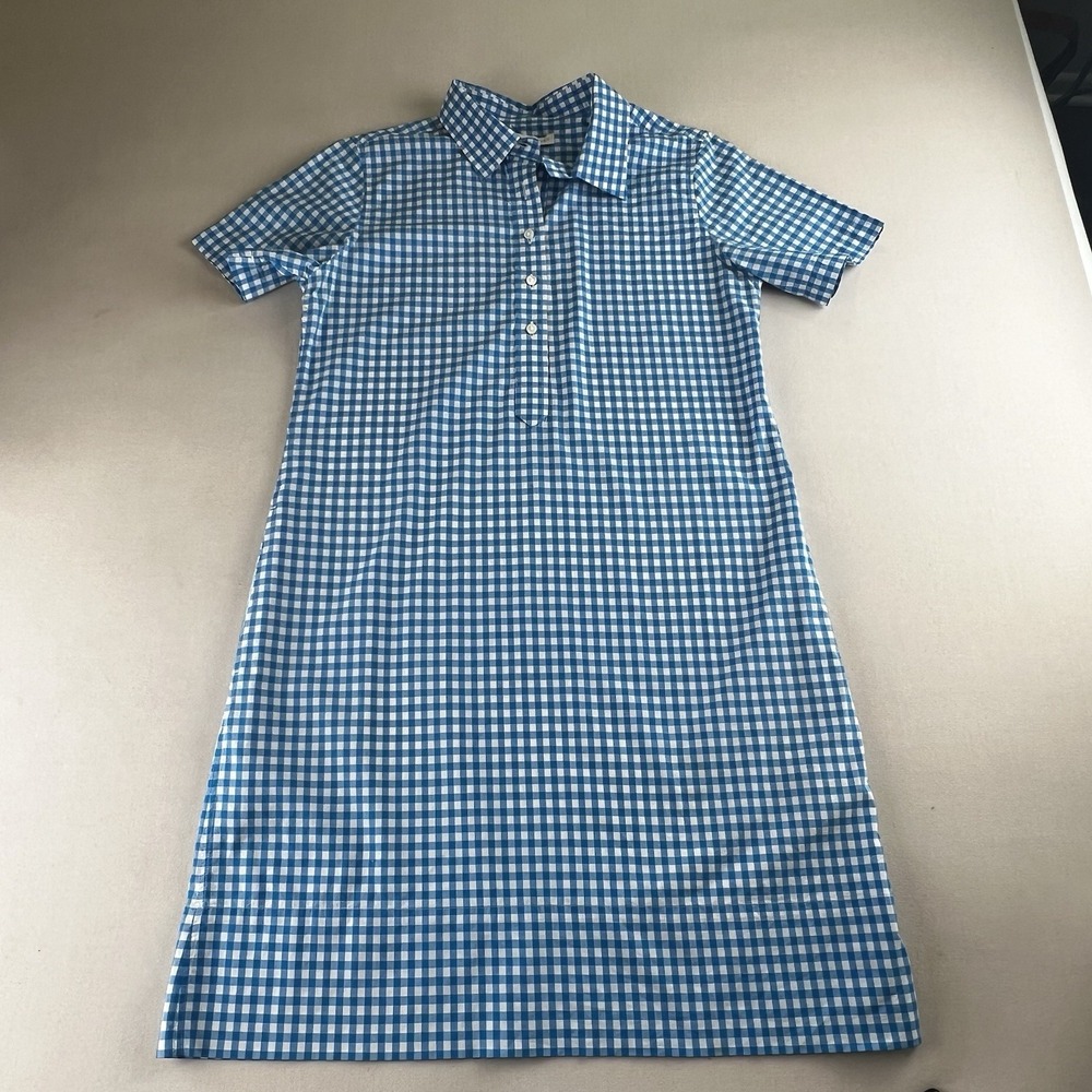ANN MASHBURN Sz S Blue White Gingham Cotton Shirt Dress 50's 60's See Pictures